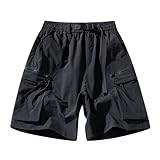 Herren-Cargo-Shorts, lässig, elastische Taille, Kordelzug, Sommer, Strand, Shorts mit Taschen, klassische Cargo-Stretch-Shorts, Light Black, 4X-Large