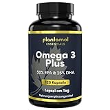 Fischöl Omega-3 Kapseln hochdosiert - 1000mg reines Omega 3 Öl pro Kapsel mit 50% EPA und 25% DHA - 4 Monatsvorrat an Omega 3 hochdosiert - plantomol® Essentials