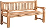 CLP Wetterfeste Gartenbank Jackson V2 aus massivem Teakholz | Holzbank mit ergonomischer Sitzfläche | In verschiedenen Größen erhältlich, Farbe:Teak, Größe:180 cm