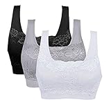 Vertvie Womens Strech Ohne Buegel Push up Yoga Sports BH Bra Top Set Fuer Fitnesstraining Polsterung 3er Pack(EU XL/Tag XXL,Schwarz+Weiß+Hellgrau)