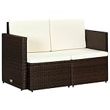 GuyAna 2-Sitzer-Gartensofa mit Auflagen Sitzecke Balkon Gartenlounge Outdoor Garten Lounge Sofa Garten Couch Braun Poly Rattan