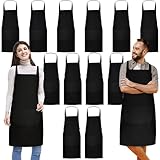 Vyndicca 12 Stück Kochschürze,Verstellbare Schürze mit 2 Taschen,Schwarze Kochschürze,Unisex Köche Schürze,Verstellbarem Nackenband Schürze für Küche Kochen Backen Restaurant Café