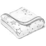 Makian Kuscheldecke Babydecke Sterne - 120x120 cm, 100% Baumwolle, ÖkoTex geprüft (weich & flauschig) / Kinderdecke zum Schlafen, Wickeln, Krabbeln & Spielen - Weiß Grau