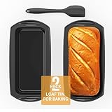 Ankway Rechteckige Brotbackform aus Silikon mit Teigschaber, Set mit 2 antihaftbeschichteten Silikonformen für Kuchen und Brot, 28 x 14,3 x 6,3 cm, Schwarz