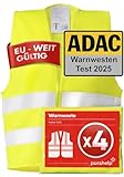 PURAHELP Warnwesten Auto 4er Set Europaweit gültig nach EN ISO 20471 - Reflektierende Warnweste Auto - Sicherheitsweste Auto Warnweste Gelb - Warnschutzweste - Sicherheitswesten für Erwachsene