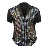 Ruamilyy Herren Metallic Glänzend Kurzarmshirt Disco 70er Jahre Hemd Metallic Kostüm Hässliche Glänzend Bronzing Hemden Kurzarm Hemd mit Knopfleiste Männer Regular Fit Sommerhemd