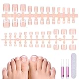 MELLIEX 120 Stück Falsche Fußnägel Kit, Französisch Natürliche Künstlich Fußnägel zum Aufkleben, Full Cover Toe Nails Tips für Frauen, 12 Größen