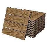 ECD Germany WPC Terrassenfliesen 30x30 cm/44 Stück=4m², Teak in Holzoptik, Bodenbelag mit Klicksystem und Drainage, Terrassendielen Balkonfliesen Holzfliesen, Klickfliesen für Terrase, Garten, Balkon