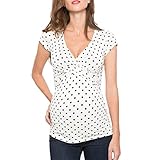Buliezy Umstandsbluse Still-T-Shirt Still-Tanktop Kreuz V Ausschnitt Schwarz Weiß Streifen Kurzarm Schwangerschaftskleidung (S-XXL Lager)