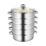 Steamer Dampfkocher Langlebig Dampf Kochtopf Dampfgarer Suppentopf Edelstahl Dampftopf Dampfkochtopf Mit Glasdeckel für Zuhause Kochgeschirr (26cm 5-Lagen)