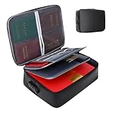 QZDAFFIC Feuerfeste Dokumententasche, Adokumentenbox Mit Schloss, wasserdichte Abschließbare Aufbewahrungsbox, Tragbare Mehrschichtige Aktenkoffer Für Das Büro Zu Hause Bewahrt Wertvolle (Schwarz)