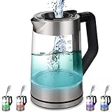 Glas Wasserkocher 1,7 Liter | 2200 Watt | Edelstahl mit Temperaturwahl | Teekocher | 100% BPA FREI | Warmhaltefunktion | LED Beleuchtung im Farbwechsel | Temperatureinstellung (50°C-100°C)