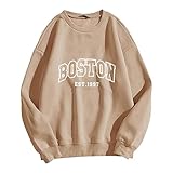 Y2K Boston-Pullover für Damen, Buchstabe, athletisch, lockere Passform, einfarbig, Sport, lässig, lockere Passform, Anime-Tunika, Sweatshirts, modisch, trendig, bequem, Khaki, khaki, M