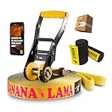 Gibbon Slacklines BananaLama Treewear Set | 3,5 cm Breite | 15 Meter Länge | Anfänger & Fortgeschrittene | Trampolin-Effekt | Schneller Aufbau | Umweltfreundlich | Flachband-Technologie