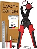 Lochzange für Leder [KOMPLETTSET], Locheisen | Lochstanzer als Leder Werkzeug, Papier, Gürtel Locher, oder Lochstanze für Stoff, Biothane, Kunstleder etc. Hole Puncher mit Komforthebel