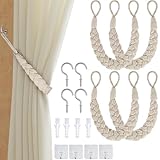 Annickee 4 Stück Vorhang Raffhalter, Handgestrickte Vorhang Halter 60cm, Vorhanghalter Rope Buckle, Boho Vorhanghalter Baumwollseil Gardinenhalter, Vorhang Halter für Zuhause, Kinderzimmer und Büro