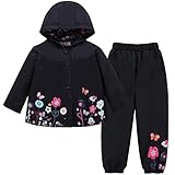 LZH Mädchen Kinder Regenjacke mit Kapuze Regenhose 2pcs Bekleidungsset, Schwarz, 1-2 Jhare(100)