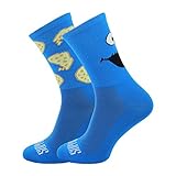 SUPPORT Herren Radsocken atmungsaktive Technologie rutschfeste Faser Unisex lustige Muster Radfahrer Zubehör für Wandern Laufen Klettern Radfahren Essentials, Someone Blue, Größe 42-44 EU