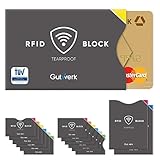 Gutwerk RFID Blocker Kartenhülle NFC Schutz TÜV geprüft 14 Stück | NFC Schutzhülle EC Karte reißfest dünn | Kartenschutzhülle gegen Datenklau | Schutzhülle RFID Hülle Kreditkarte