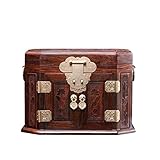 Schmuckschatulle aus Holz für Damen, Schmuck-Organizer-Box, rotes Oseholz, mit Spiegel und 3 Schubladen, Mahagoni-Aufbewahrungsbox, Vintage-Stil, Aufbewahrungsbox mit Schloss, Ring, Halskette