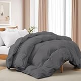 Deodar Bettdecke Daunendecke 200x220 | Ganzjahresdecke mit Daunen Federn 1135 GR. | Flaumige Steppdecke Schalfdecke 100% Baumwoll Bettbezug Atmungsaktiv & Waschbar | Öko-Tex RDS | Dunkelgrau