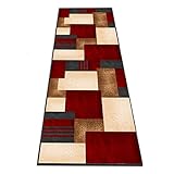Siunwdiy Teppich Läufer Flur Küche rutschfest Waschbar Beige rot braun dunkelgrau Patchwork Schmutzfangläufer Teppichläufer Meterware 50x280cm Küchenteppich Kurzflor Kücheläufer Polyester Anpassbar