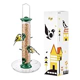 iBorn Vogelfutterspender,Futterstation für Cardinal mit 6 Anflugplätzen,20 cm Futterteller,Vogelfutterhaus aus Aluminium Metall zum Aufhängen,Wildvögel Futtersäule,Futtersilo,Grün-Höhe 38 cm