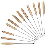 Edelstahl Grillgabel Fondue Gabel - 12 Stück Set Fonduegabeln mit Griff aus Holz, Fonduebesteck aus Edelstahl, Fonduespieße 24 cm Länge