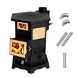 Mini Holzofen, Kaminofen Holzofen mit Schornstein und Backofen, Camping Ofen, Gusseiserner Innenauskleidung, Zum Beheizen Von Hütten und Zelten