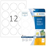 HERMA 5067 Universal Etiketten ablösbar rund, 25 Blatt, Ø 60 mm, 12 pro A4 Bogen, 300 Stück, selbstklebend, bedruckbar, matt, blanko Papier Klebeetiketten Aufkleber, weiß