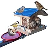 STAFECO Vogelfutterhaus Vogelhaus für Balkon wetterfest Futterhaus Handarbeit Gartenvögel im Garten Balkonhalterung mit Einer Größe von 30 bis 60 mm. (Natural Vogeltränke 2)