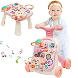 Lauflernhilfe für Kinder, Lauflernwagen mit Montessori Spielzeug und Geräusche, Musik und abnehmbarem Spielboard, Gehhilfe mit regulierbarer Geschwindigkeit Für Babys ab 6 Monaten