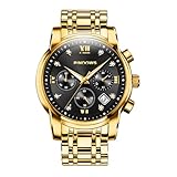 PINDOWS Luxusuhren für Herren, Quarz-Chronograph mit Datum, großes Zifferblatt, wasserdichte Business-Armbanduhr, Edelstahlarmband, Leuchtzeiger, Diamant-Akzente