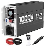 HLCJC Wechselrichter 1000W/2000W Reiner Sinus Spannungswandler 12V auf 230V, mit 1x EU Steckdose, mit 1x PD 30W USB-C, 1xQC 3.0 18W USB-A Schnellladung, LCD-Anzeige für Wohnmobil LKW KFZ