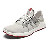 OLUKAI Manele Herren-Golfschuhe, spikeless Golfschuhe, wasser- und schmutzabweisend, gepolsterte Zwischensohle und konturiertes Fußbett, ganztägiger Komfort und geringes Gewicht, Sterling/Hellrot, 44
