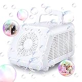 Tragbare LED Seifenblasenmaschine Kinder Automatischer Bubble Machine 12000+Bubbles/Min mit 2 Blasenfrequenzen/Seifenblasenwasser für Kinder/Hochzeit/Festival PartyGeburtstag