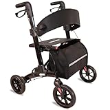 Rollator Leichtgewicht faltbar vollausgestattet, 6-fach höhenverstellbar, leicht klappbar für Wohnung und draußen, Gehhilfe für Senioren, Gehwagen mit Sitz, Mobilitätshilfe mit Tasche und Stockhalter