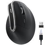 acer 2.4G Ergonomische Maus, Vertikale Optische Maus Kabellos 1600 DPI, Wiederaufladbar Wireless Mouse, Funkmaus mit USB-A Empfänger für PC und Laptops, Kompatibel mit Windows, macOS, Linux usw.