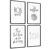 mojoliving Moderne Bilder Küche Deko Poster Set | Küchendeko Sprüche Set Küchenposter Wandcollage Wand Deko | 4x A4 ohne Bilderrahmen | Aesthetic Deko Kunstdruck für Küche und Wohnzimmer K5