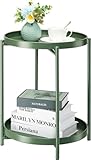 danpinera Beistelltisch Rund, Kleiner beistelltisch mit herausnehmbaren 2 Tabletts, beistelltisch rund Metall für Wohnzimmer Schlafzimmer, Side Table Outdoor für Terrasse Dunkelgrün