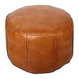Casa Moro Marokkanisches Leder-Sitzkissen Asli Orange Groß Höhe 35 cm x Durchmesser 52 cm runder Pouf mit formstabiler Füllung Kunsthandwerk aus Marrakesch MO4148