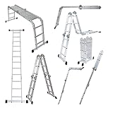 ZZAMG 5,5 m Mehrzweckleiter aus Aluminium, 4 x 5 Klappleiter mit 2 Metallplatten, Gelenkleiter für Dachrinnenreinigung, Wandanstrich