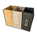 qikfresh - Mülltrennsystem 3er Set | Abfalltrennsystem mit 3 Fächer zum Recycling von Altglas, Altpapier, Kunststoff, Leergut, etc. | Sammelbehälter zur Abfall Aufbewahrung (Symbole + Text)