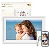 Eptusmey Digitaler Bilderrahmen WLAN 15,6 Zoll Groß Eichenholz Bilderrahmen 32GB 1920 × 1080 FHD IPS Touchscreen, Fotos/Videos Sofort über Uhale APP Teilen, Tolles Geschenk für Frauen und Männer