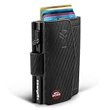 Luxurizz Smart Wallet in Carbon Optik aus echtem Leder schwarz - Slim Wallet mit Münzfach & RFID-Schutz - praktisches Kartenetui mit Slider - Carbon Geldbörse Herren & Damen für 10 Karten