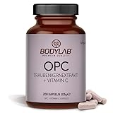 Bodylab24 OPC Traubenkernextrakt + Vitamin C 200 Kapseln, 800 mg Traubenkernextrakt je Tagesdosis davon 480 mg OPC, angereichert mit 12 mg Vitamin C, 100% vegan