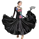 FADA Moderner Tanzrock, langärmliges Neckholder-Kleid für Damen, Tanzkleidung mit Strass-Auftritt und Bühnenapplikation für Erwachsene (Color : Black, Size : L)