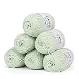 Coopay Wolle zum Häkeln, 100% Baumwolle zum Stricken, 6 x 50g Weiches Häkelgarn Baumwolle zum Häkeln, Babywolle Baumwollgarn für Pullover, Socken, Babydecke - Hellgrün