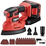 TEENO Akku-Schleifmaschine mit Akku, 3-in-1, 20 V, Delta-Schleifmaschine mit 2 A Akku, 13000 U/min, Detailschleifer mit Staubsammelbeutel, 15 Blatt Schleifpapier, 140 x 96,6 mm