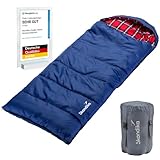Skandika Dundee Junior Kinderschlafsack | Outdoor Camping Schlafsack für Kinder, Flanell-Innenfutter aus Baumwolle, kuschelig weich, wasserabweisend, Komfortbereich von 13 bis 3°C, 160 x 62 cm (blau)